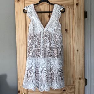 White Lace Ruffle Dress